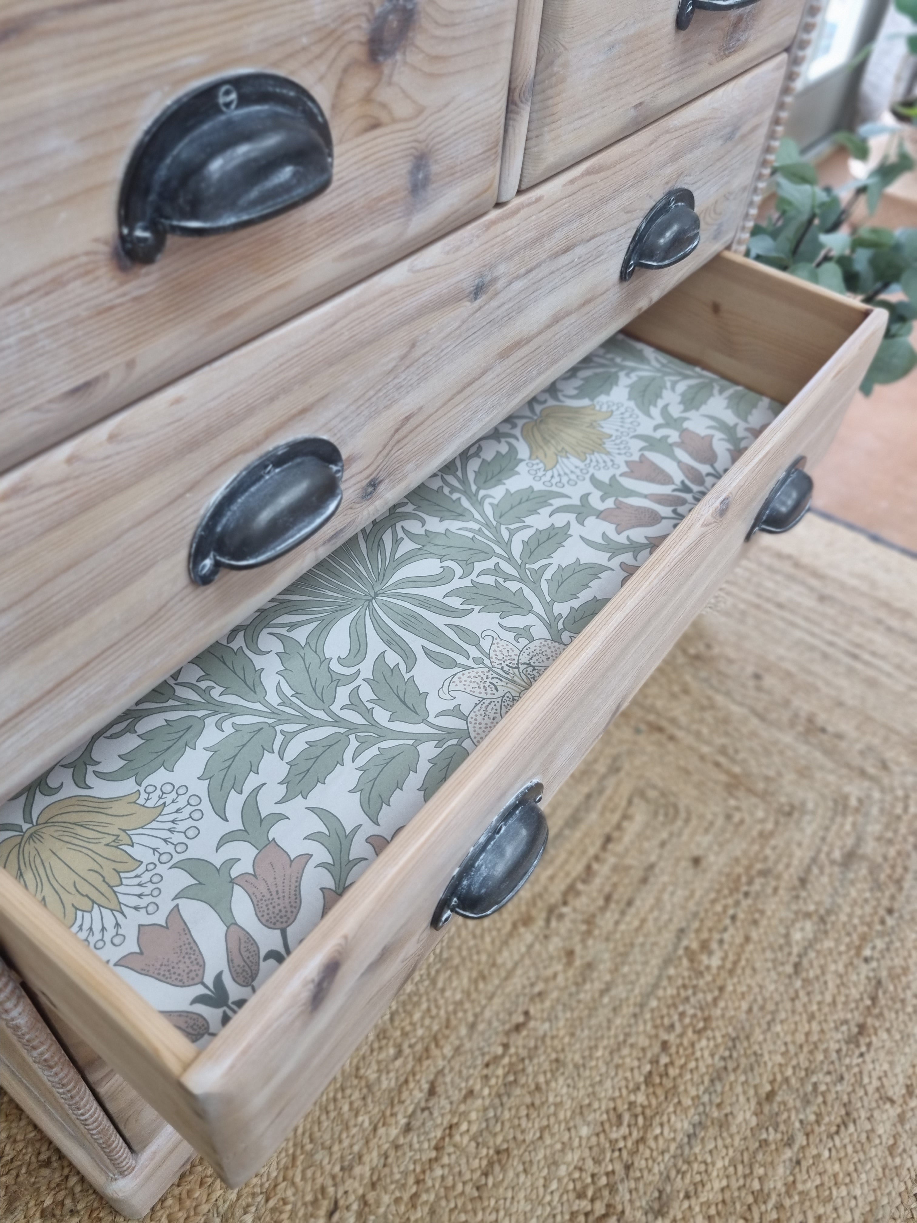 Rustic pine chest of drawers with bobbin detailing